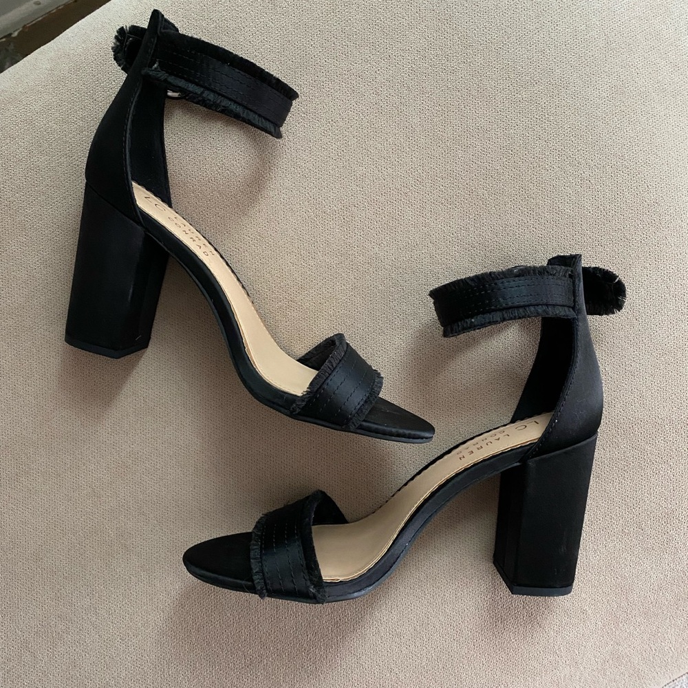 LC Lauren Conrad Black Block Heel Ankle Strap Sandals